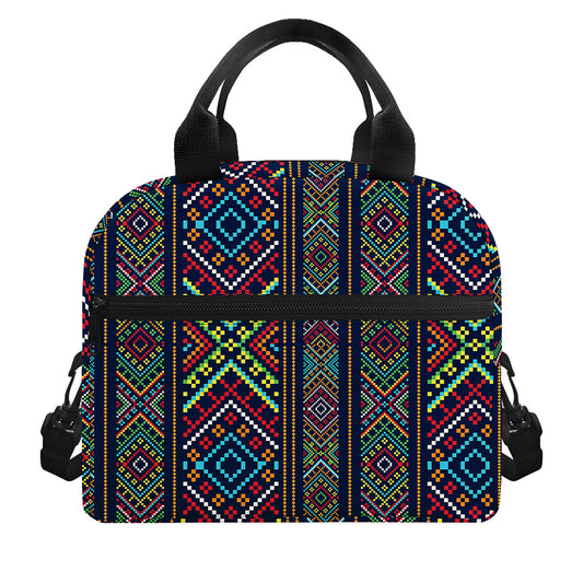 Pixel Ethnic Pattern Print Insulated Lunch Bag