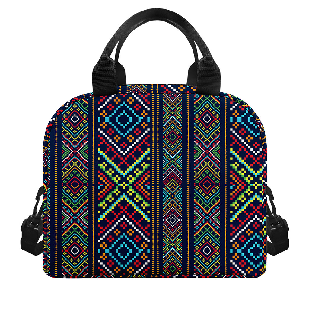 Pixel Ethnic Pattern Print Insulated Lunch Bag