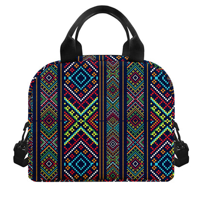 Pixel Ethnic Pattern Print Insulated Lunch Bag