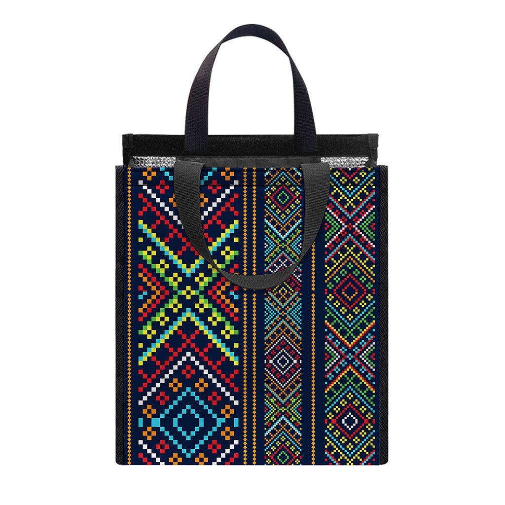 Pixel Ethnic Pattern Print Insulated Lunch Tote