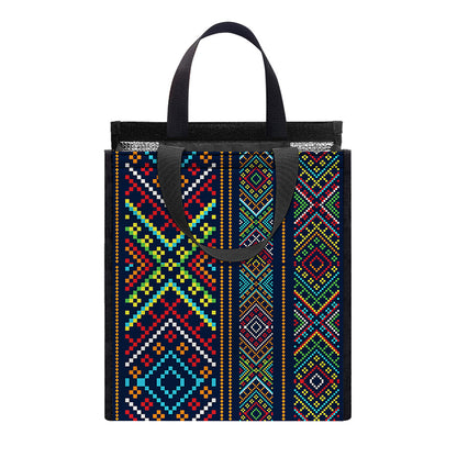 Pixel Ethnic Pattern Print Insulated Lunch Tote