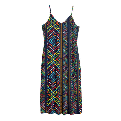 Pixel Ethnic Pattern Print Jersey Midi Cami Dress