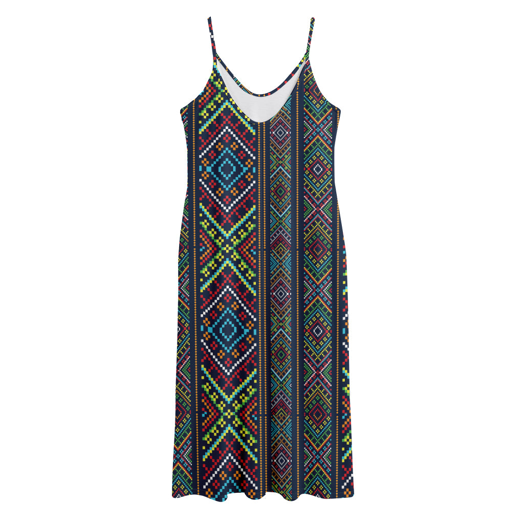 Pixel Ethnic Pattern Print Jersey Midi Cami Dress