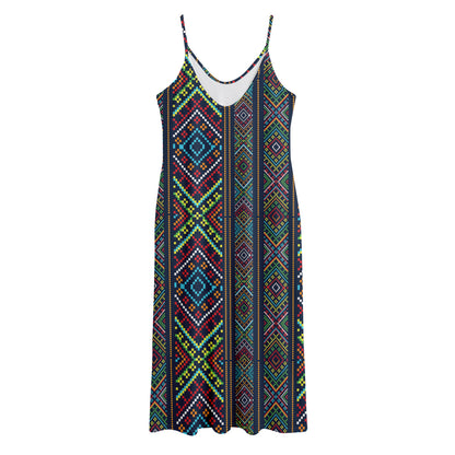 Pixel Ethnic Pattern Print Jersey Midi Cami Dress
