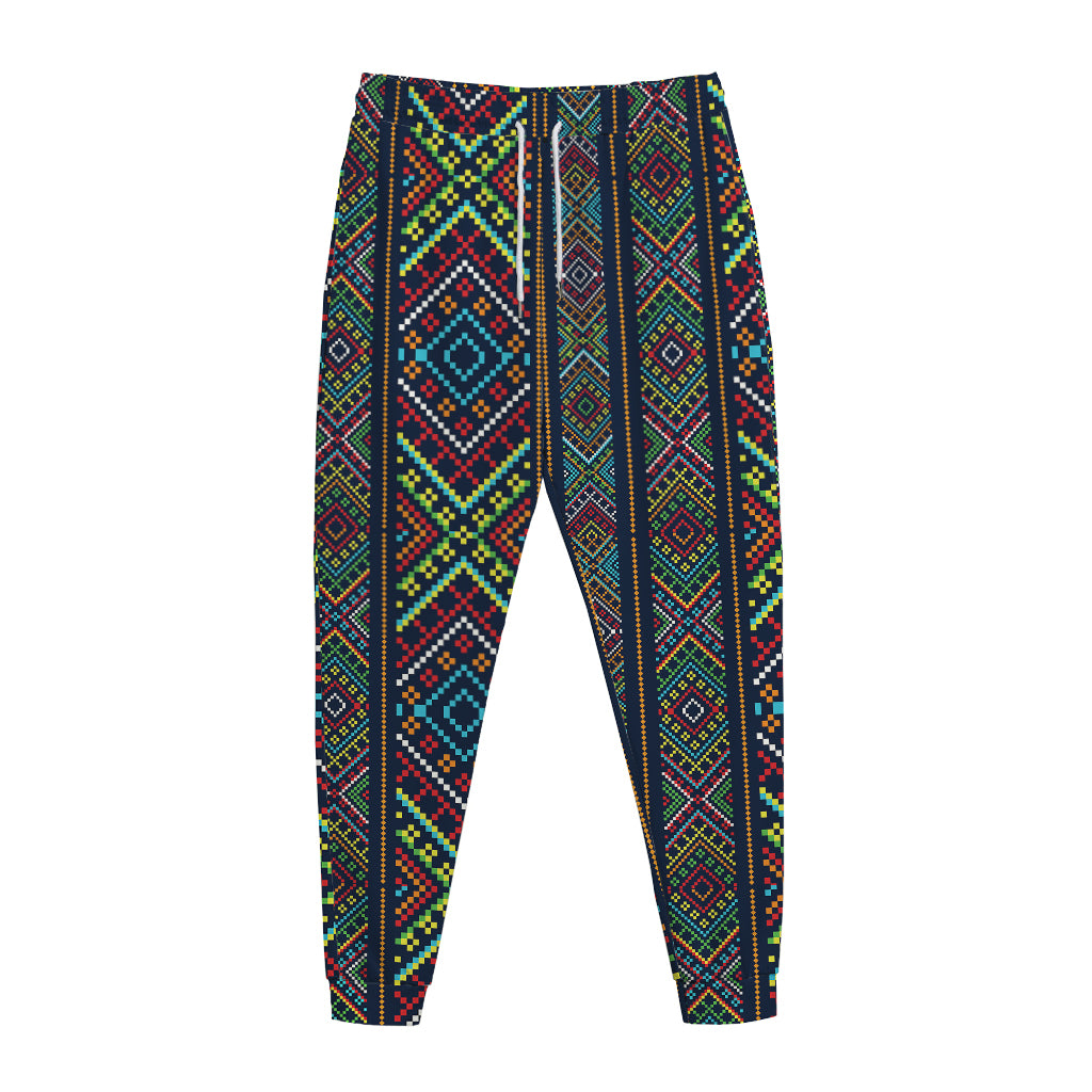 Pixel Ethnic Pattern Print Jogger Pants