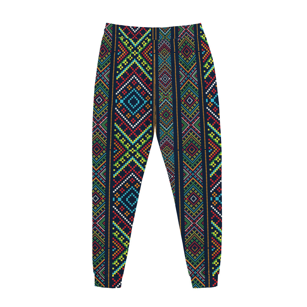 Pixel Ethnic Pattern Print Jogger Pants