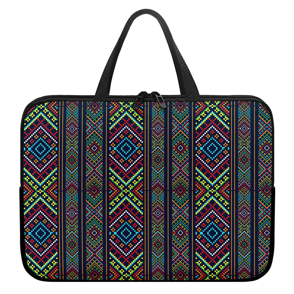 Pixel Ethnic Pattern Print Laptop Sleeve With Handle