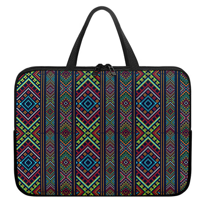 Pixel Ethnic Pattern Print Laptop Sleeve With Handle