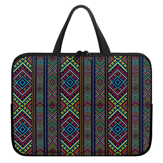 Pixel Ethnic Pattern Print Laptop Sleeve With Handle