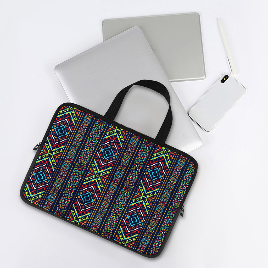 Pixel Ethnic Pattern Print Laptop Sleeve With Handle