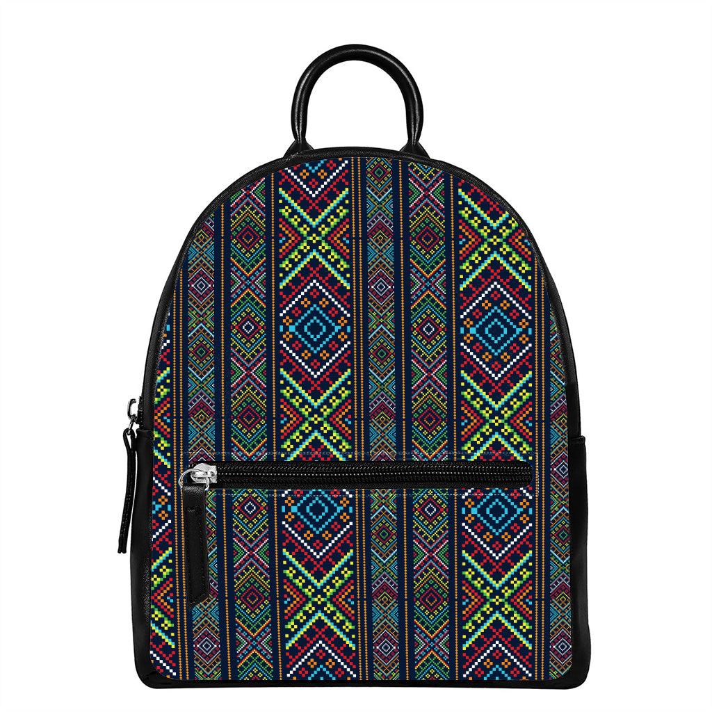 Pixel Ethnic Pattern Print Leather Backpack