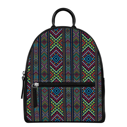 Pixel Ethnic Pattern Print Leather Backpack