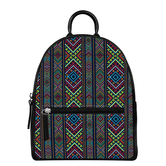 Pixel Ethnic Pattern Print Leather Backpack
