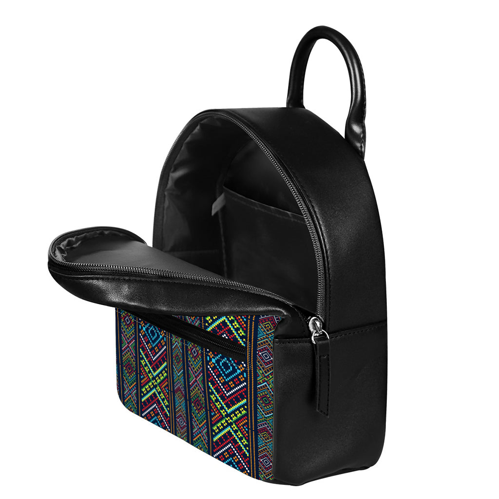 Pixel Ethnic Pattern Print Leather Backpack