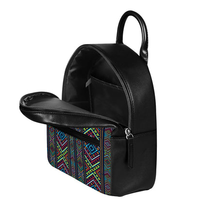 Pixel Ethnic Pattern Print Leather Backpack