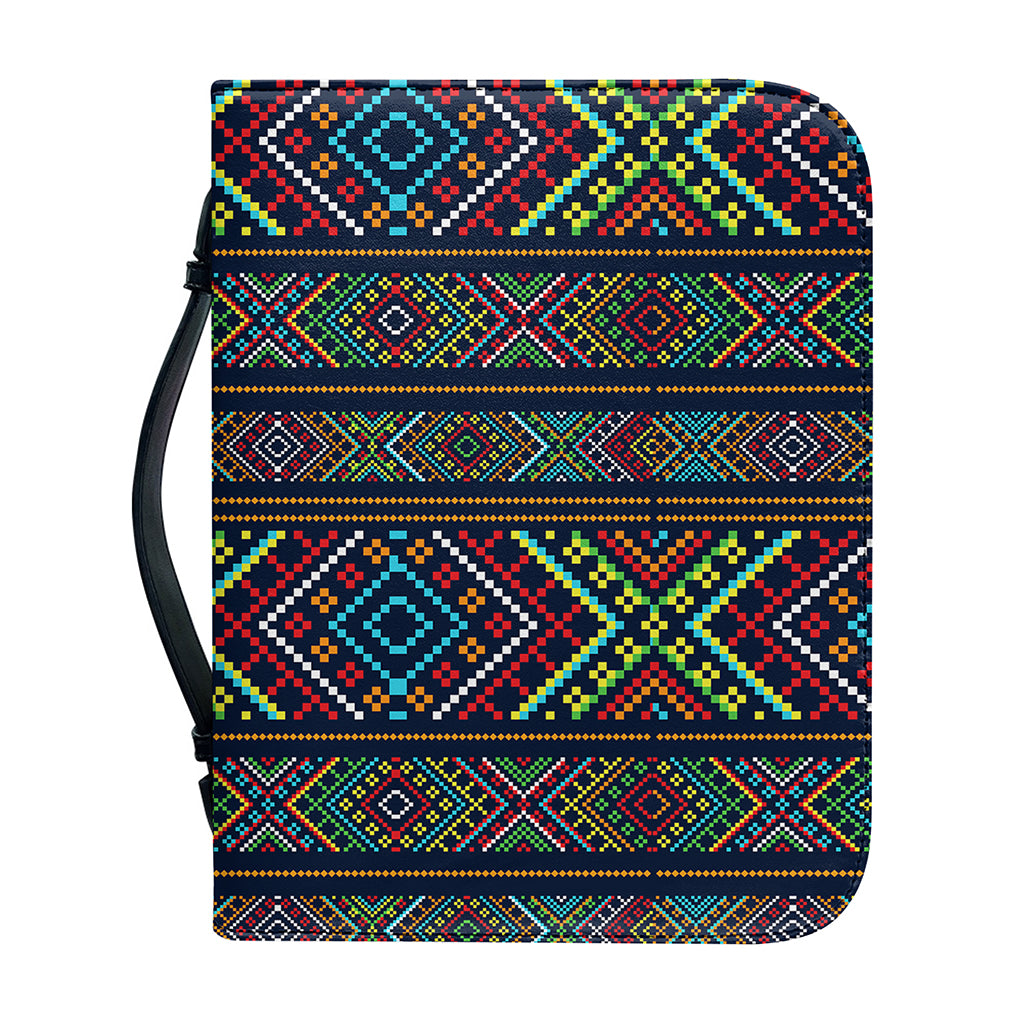 Pixel Ethnic Pattern Print Leather Bible Cover