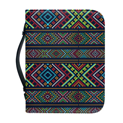 Pixel Ethnic Pattern Print Leather Bible Cover