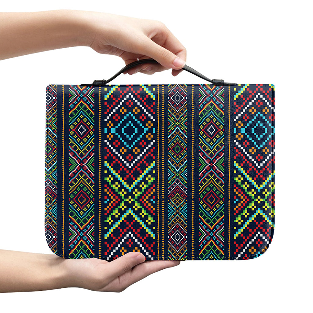 Pixel Ethnic Pattern Print Leather Bible Cover