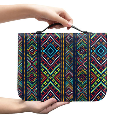 Pixel Ethnic Pattern Print Leather Bible Cover