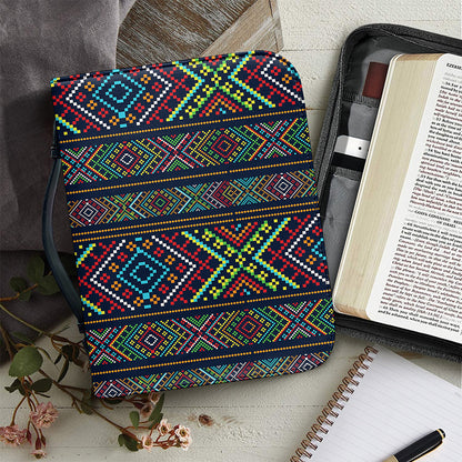 Pixel Ethnic Pattern Print Leather Bible Cover