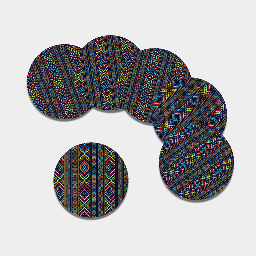 Pixel Ethnic Pattern Print Leather Coaster Set