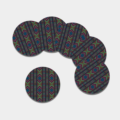 Pixel Ethnic Pattern Print Leather Coaster Set