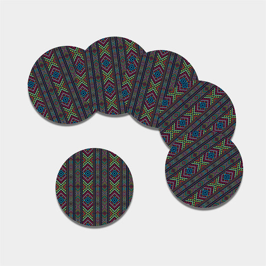 Pixel Ethnic Pattern Print Leather Coaster Set