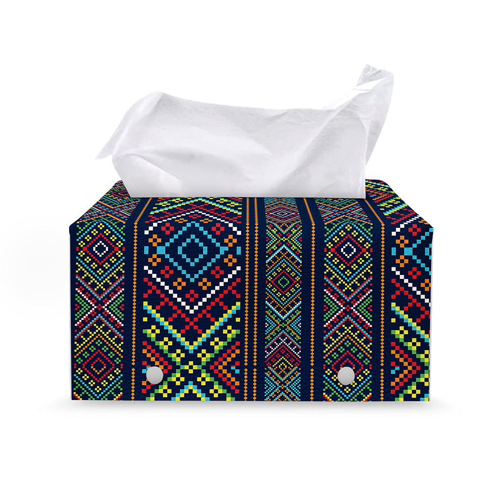 Pixel Ethnic Pattern Print Leather Tissue Box Cover