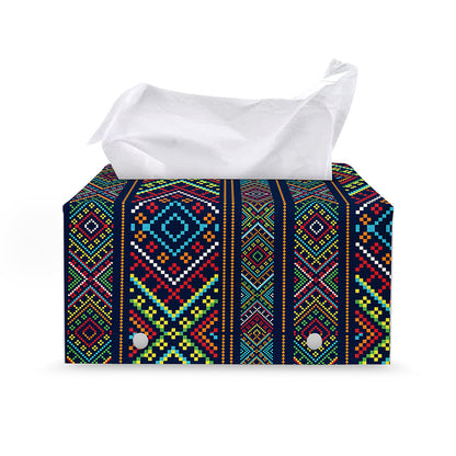Pixel Ethnic Pattern Print Leather Tissue Box Cover