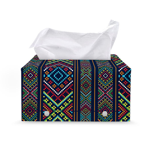 Pixel Ethnic Pattern Print Leather Tissue Box Cover