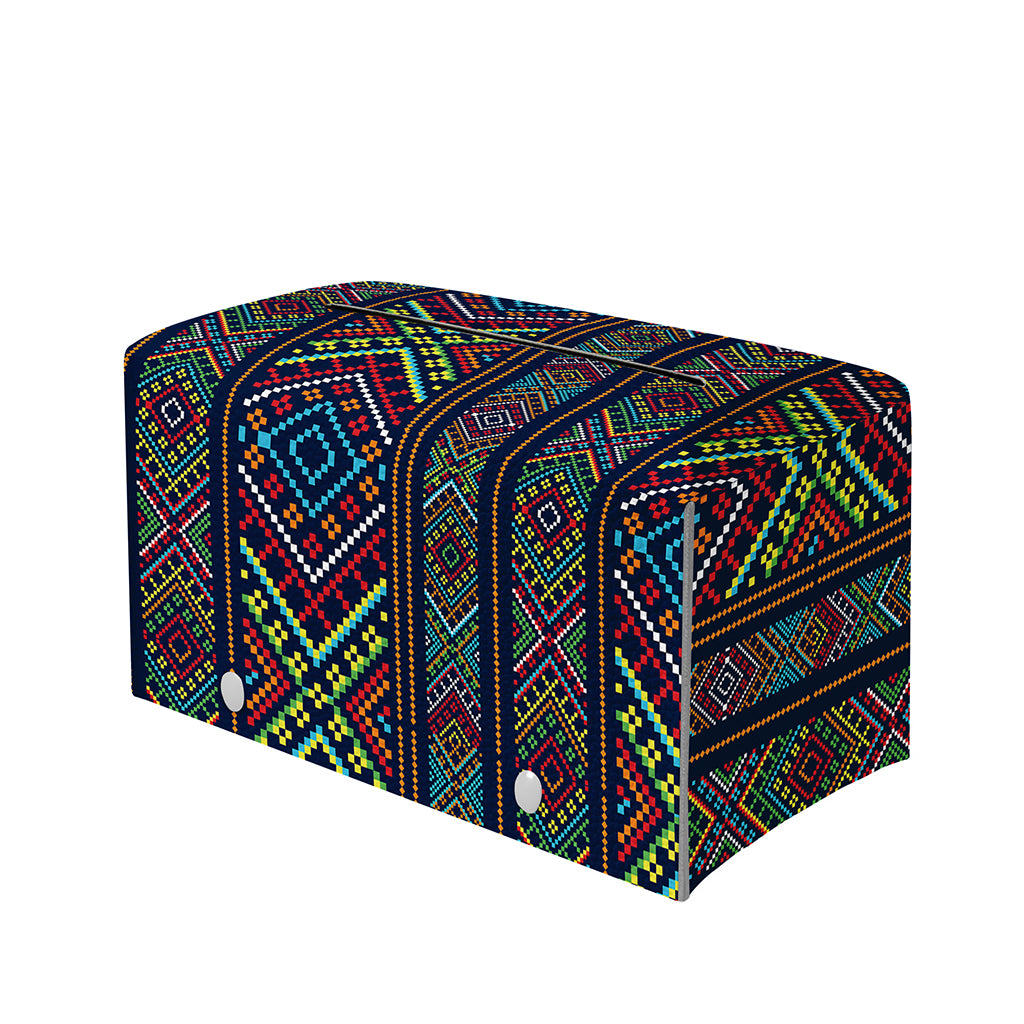 Pixel Ethnic Pattern Print Leather Tissue Box Cover