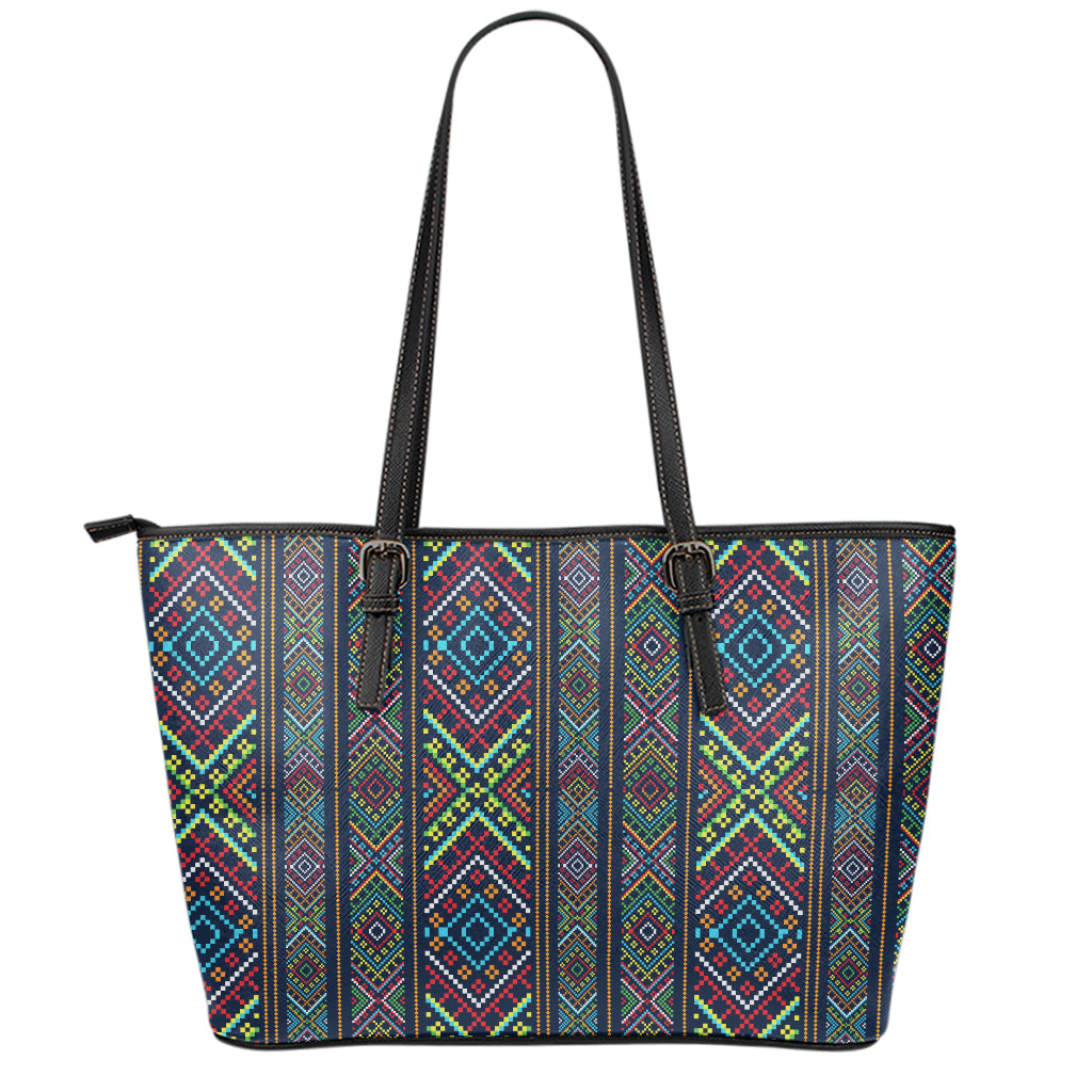 Pixel Ethnic Pattern Print Leather Tote Bag