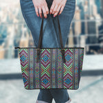 Pixel Ethnic Pattern Print Leather Tote Bag