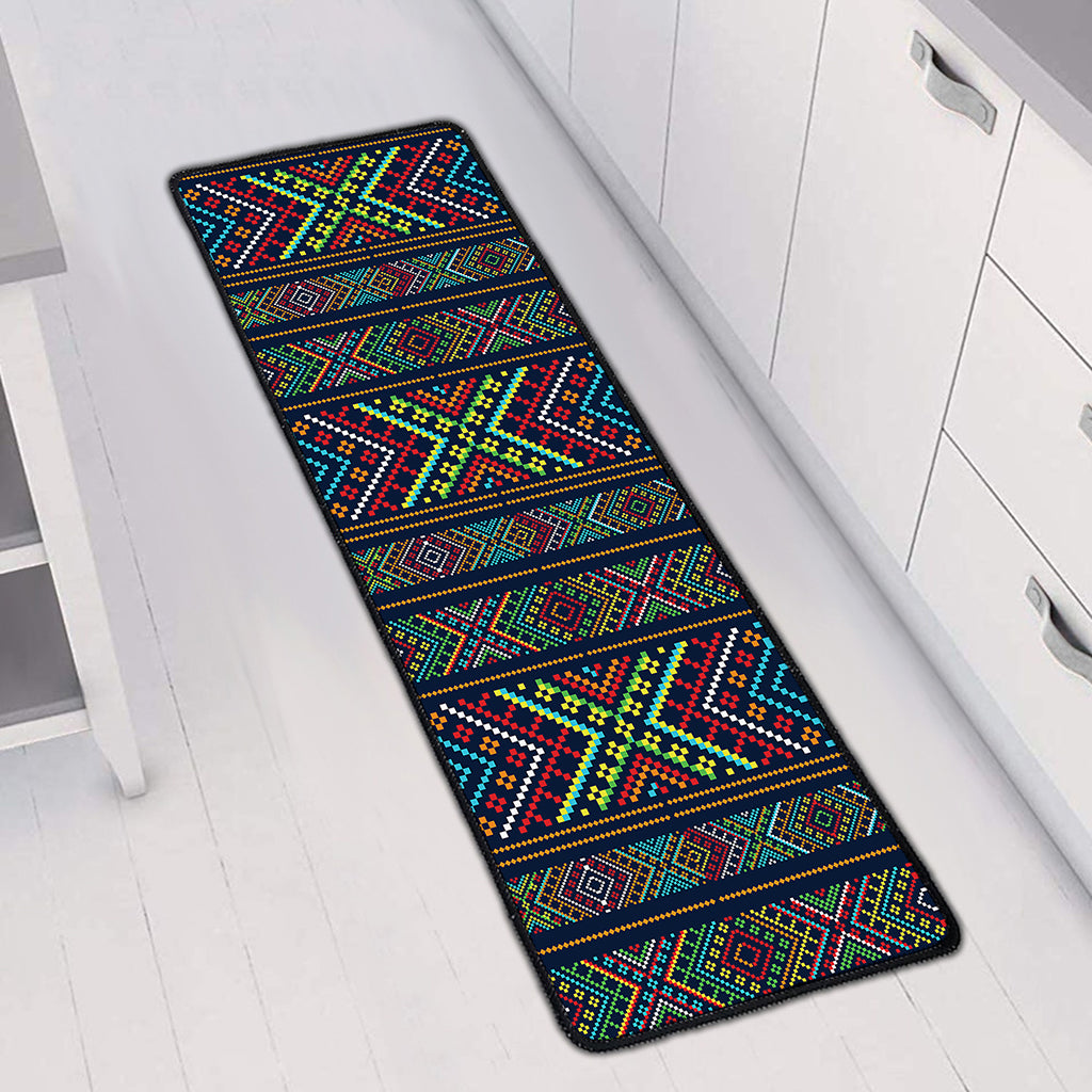 Pixel Ethnic Pattern Print Long Kitchen Mat
