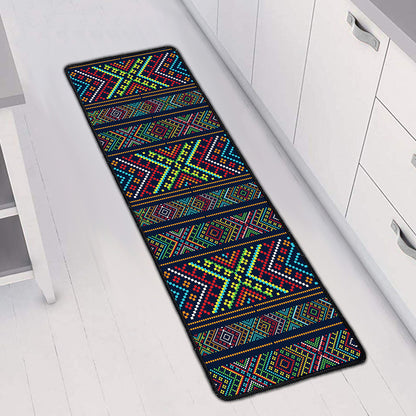 Pixel Ethnic Pattern Print Long Kitchen Mat