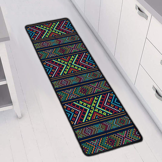 Pixel Ethnic Pattern Print Long Kitchen Mat
