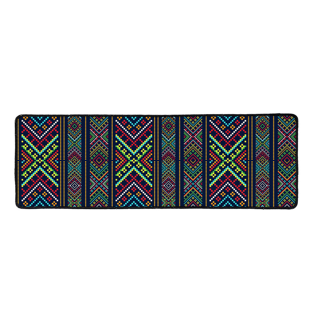 Pixel Ethnic Pattern Print Long Kitchen Mat