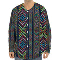 Pixel Ethnic Pattern Print Long Sleeve Baseball Jersey