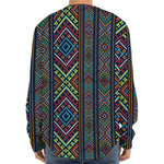 Pixel Ethnic Pattern Print Long Sleeve Baseball Jersey