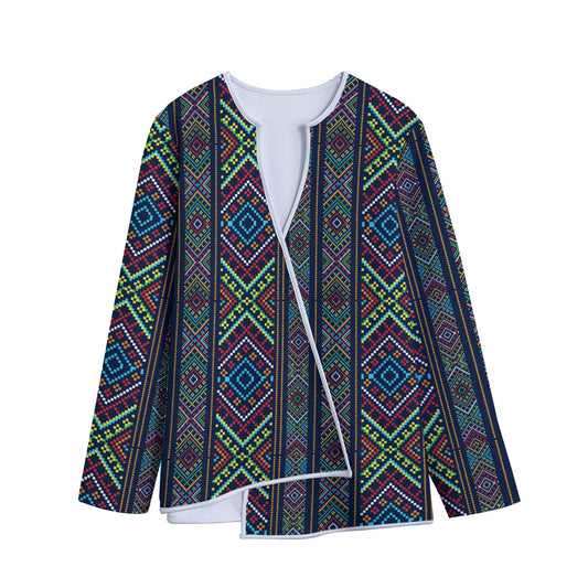 Pixel Ethnic Pattern Print Long Sleeve Short Coat