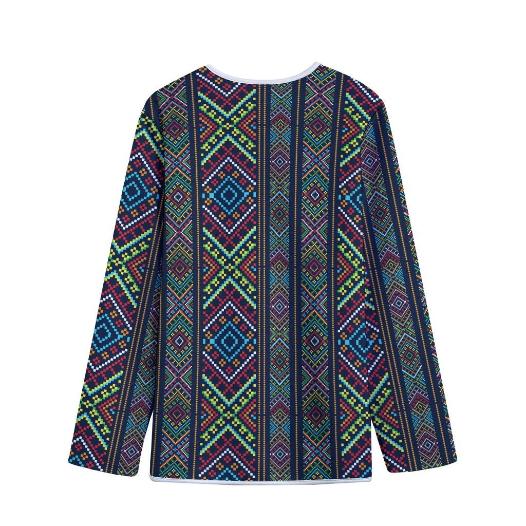 Pixel Ethnic Pattern Print Long Sleeve Short Coat