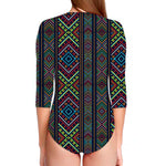 Pixel Ethnic Pattern Print Long Sleeve Swimsuit