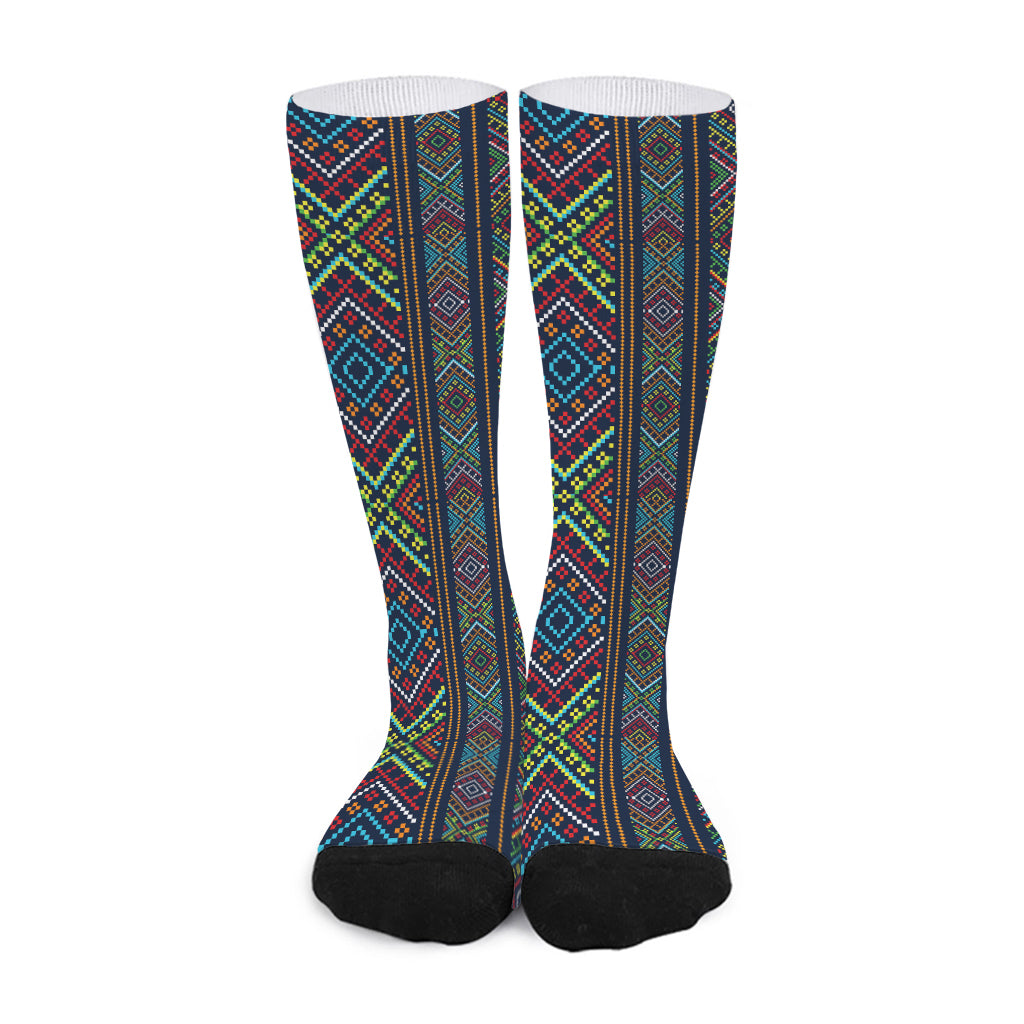 Pixel Ethnic Pattern Print Long Socks