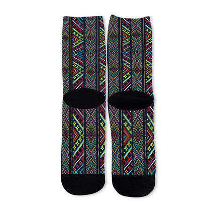 Pixel Ethnic Pattern Print Long Socks