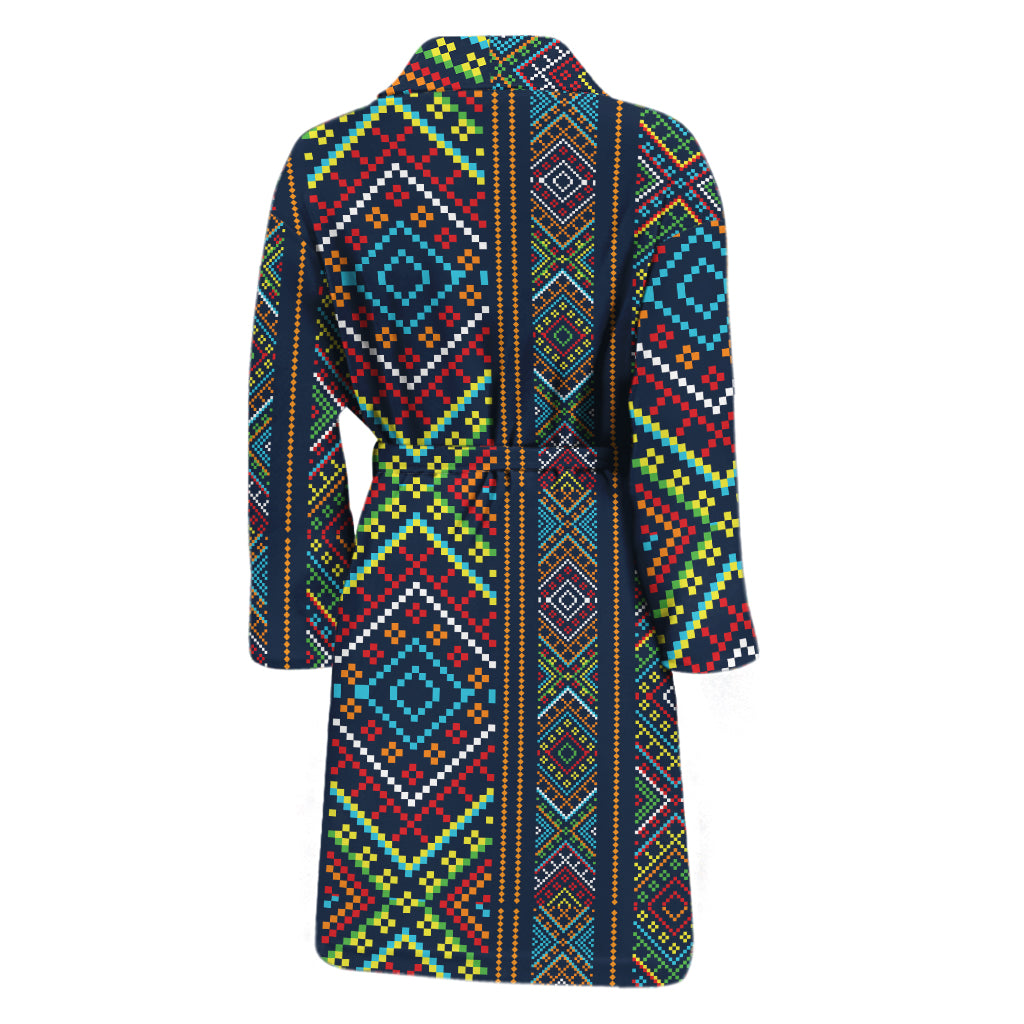 Pixel Ethnic Pattern Print Men's Bathrobe
