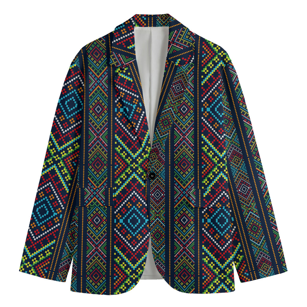 Pixel Ethnic Pattern Print Men's Blazer