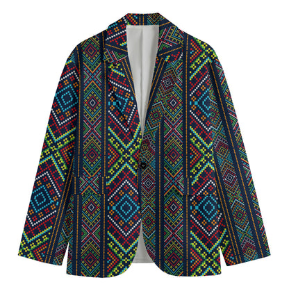 Pixel Ethnic Pattern Print Men's Blazer