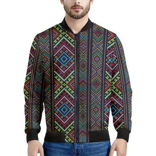 Pixel Ethnic Pattern Print Men's Bomber Jacket