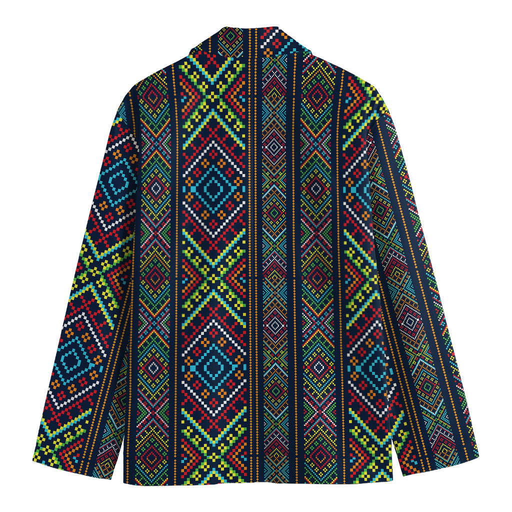 Pixel Ethnic Pattern Print Men's Cotton Blazer