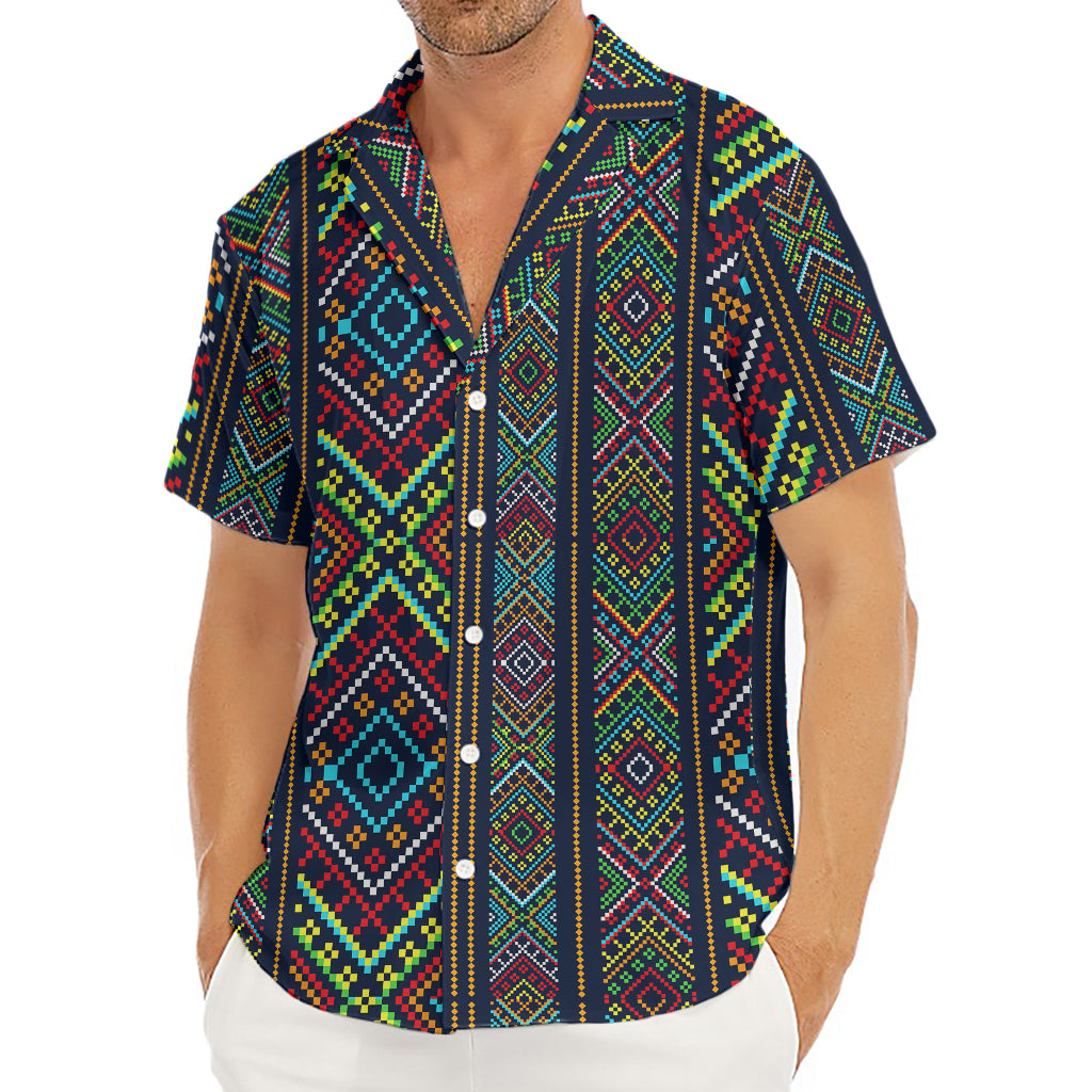 Pixel Ethnic Pattern Print Men's Deep V-Neck Shirt